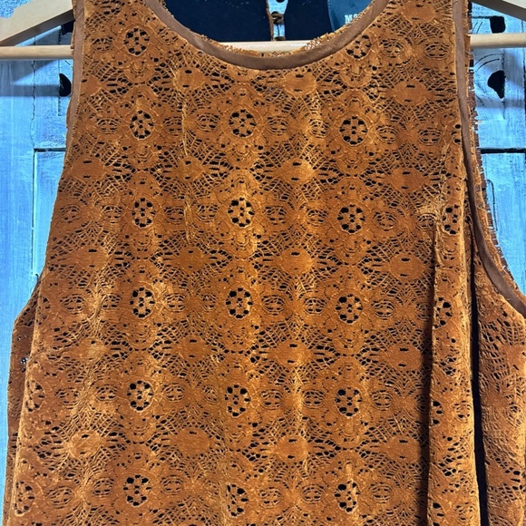 Anthropoligie Maeve Amis Brown Lace Faux Suede Sleeveless 70’s Mini Dress - Picture 6 of 9